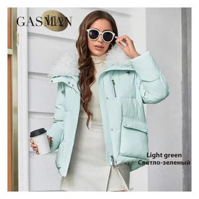 (green, XXL) Gasman Fashion Winter Parkas Women&apos;s Short Fur Collar Slim Casual Hooded Warm 