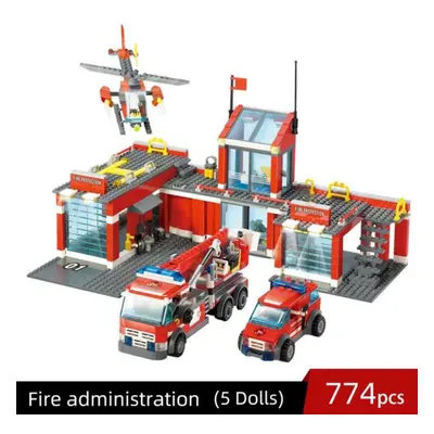 (as the picture) City Fire Station Model Building Blocks Car Helicopter Construction Firefighter