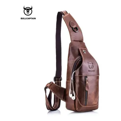 (brown) Bullcaptain Leather Messenger Bags Men&apos;s Casual Bag For Men Chest Bag Brand Designe