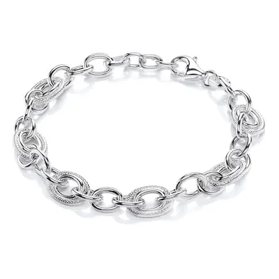 Jewelco London Ladies Rhodium Plated Sterling Silver Snake Skin Oval Belcher Rolo Chain Bracelet