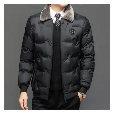 (black, L) Plush And Thickened Down Cotton Jacket For Men&apos;s Lapel Cotton Jacket Winter Jack