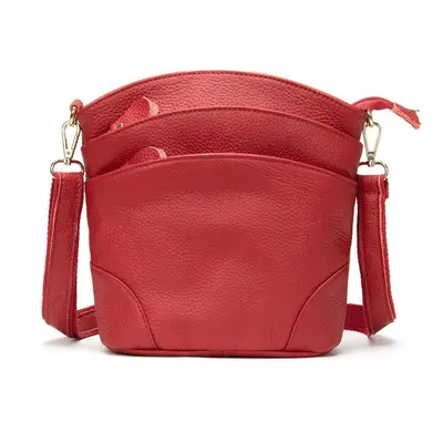 (red) Brand Design Luxury Ladies Bucket Messenger Bag Genuine Leather Single Shoulder Bag Large 