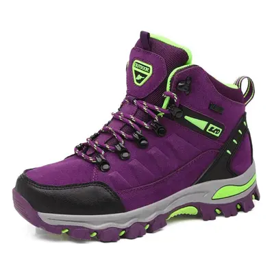 (purple, 38) Men&apos;s And Women&apos;s Outdoor Shoes High Top Wear-resistant Warm Cotton Boots