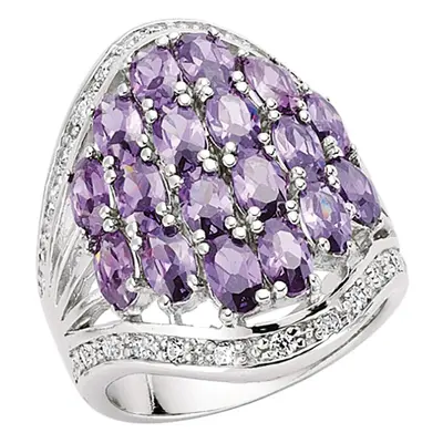 (Q) Jewelco London Rhodium Plated Sterling Silver Violet and White Oval and Round Brilliant Cubi