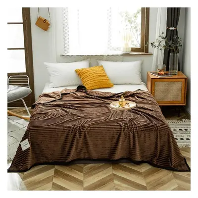 (coffee, 200*230cm) Winter Thick Coral Fleece Blanket Simple Style Warm Blanket Household Blanke