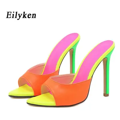 (orange, 39) Eilyken New Sexy Thin High Heels Woman Slippers Fashion Design Camouflage Pointed T