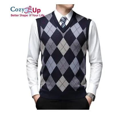 (navy, M) Cozy Up Pullover Diamond Sweater V Neck Knit Vest Men Wool Sleeveless Casual Men