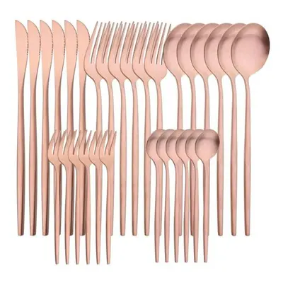 (rose) 6people Matte Gold Dinnerware Set 30pcs/set Dinner Knife Cake Fork Spoon Tableware Stainl