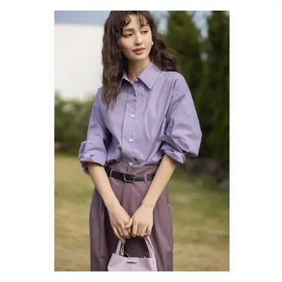 (M, purple) Mishow Shirt For Women Available In Four Colors Drop Sleeve Loose Sping French Elega