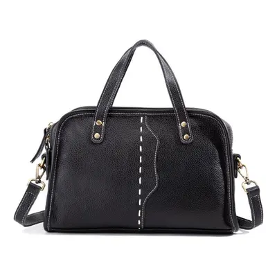 (black) Johnature Retro Women Bag Genuine Leather Fashion Versatile Handbag Leisure Natural Soft