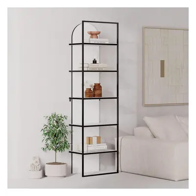 FWStyle Painted White Modern Black Metal Frame Bookcase Shelving Unit Tier