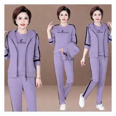 (light purple, 4XL) Ladies Casual Plus Size Sports Suit Autumn/winter Sweater Pullover + Sports 