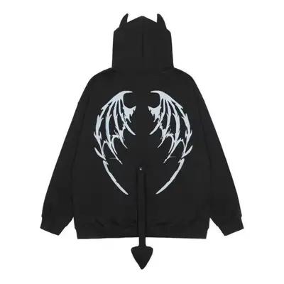 (black, M) Autumn Harajuku Hoodies Women Gothic Punk Devil Horn Hooded Sweatshirt Halloween Coup