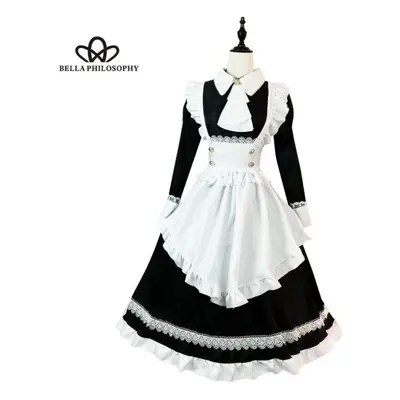 (black, XL) Black-white Cute Lolita Cosplay Costume Long-sleeved Maid Suit Cosplay Suit Lolita P