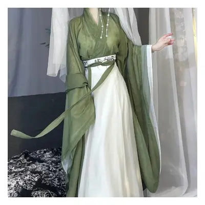 (green, M) Chinese Wei And Jin Dynasties Style Hanfu Printed Fairy Daily Women&apos;s Suit