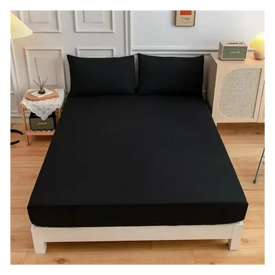 (black, Sheet 200X200x30cm) Multi Size 99.99% Waterproof Solid Bed Fitted Sheet Nordic Adjustabl