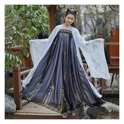 (navy blue, S) Dancing Chinese Hanfu Princess Dress Women Fairy Folk With Female Dance Oriental 