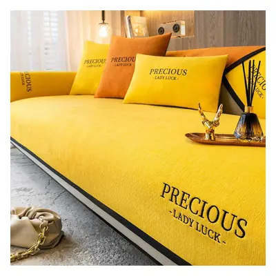 (yellow, 110*210cm) Nordic Simple Sofa Cushion All Season High-end Leather Sofa Cover Chenille A