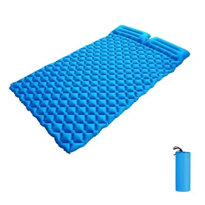 (sky blue, 185X118X5.5cm) Inflatable Mat Camping Sleeping Inflating Self Mattress Bed Air Pillow