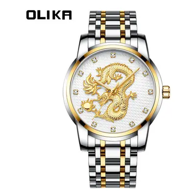 Olika Refined Steel Watch Men's Chinese Style Large Dial Waterproof Men's Watch Quartz Dragon Wa