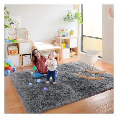 (Grey, X cm) Fluffy Rugs Anti-Slip Large Shaggy Rug Super Soft Mat Living Room Bedroom Carpet