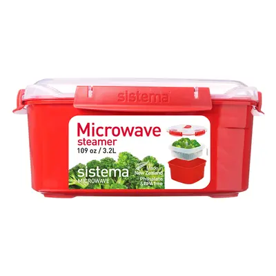 Sistema Microwave Food Steamer with Removable Steamer Basket | Large 3.2 | Red/Clear