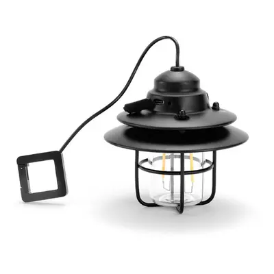 (Black) Mini Retro Camping Lantern USB Rechargeable Haning Hook Night Light Battery Powered Tent