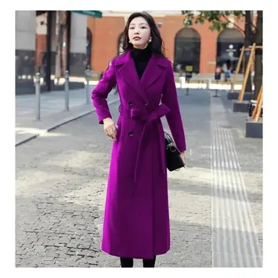 Winter Woolen Coats Womens Long Waist Over Knee Warm Large Size Wool Coats Temperament Slim Casu