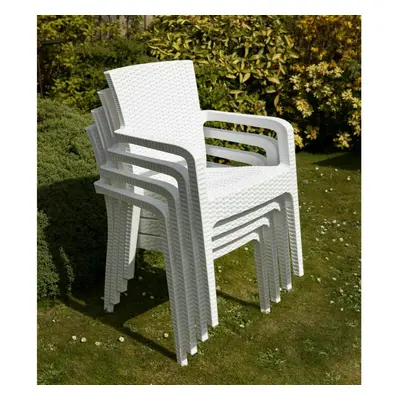 4 Patio Garden Plastic Chairs White Bistro Chair Rattan Style