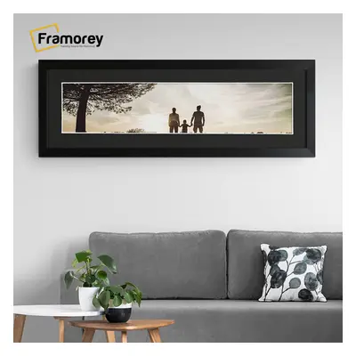 (Matt Black With Black Mount, 100x40CM Pic (110x50CM Frame)) Panoramic Size Matt Black Picture F