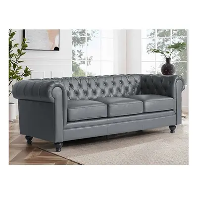 Hertford Chesterfield Faux Leather Seater Sofa In Dark Grey