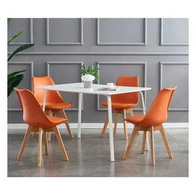 (Orange, 4) MCC Dining Chairs with Wooden Legs Soft Cushion Pad Stylish DELUXE Retro EVA