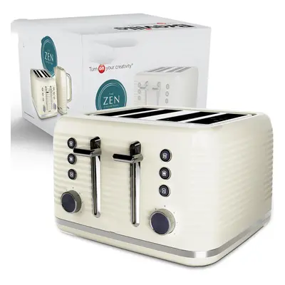 (Cream, Toaster) 4-Slice Cream Toaster with High Lift & Wide Slots | Cream & Silver Chrome