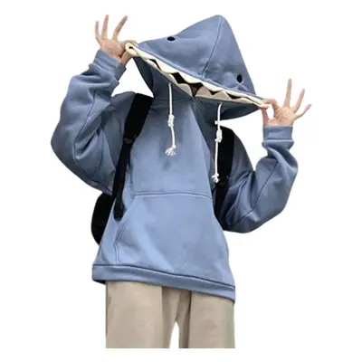 (blue, XXL) Women Hooded Sweatshirts Frog Shark Animal Pattern Pullover Hoodies