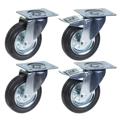 200mm 8" castor rubber tyre, swivel & brake, strong 800kg capacity, set of