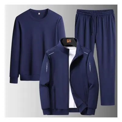 (blue, L) Spring And Autumn Men&apos;s Sports Suit Plus Size Casual Jacket Suit Jogging Suit