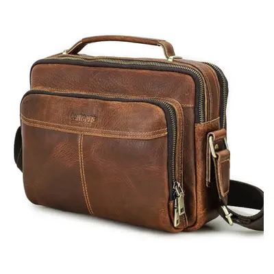 (brown) Contact&apos;s Crazy Horse Leather Men Messenger Bag Vintage Man Crossbody Bag Handbags 