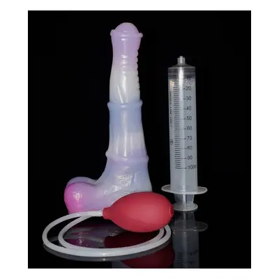 (as the picture, syringe and bulb M1) Faak Long Squirting Horse Dildo With Sucker Silicone Ejacu