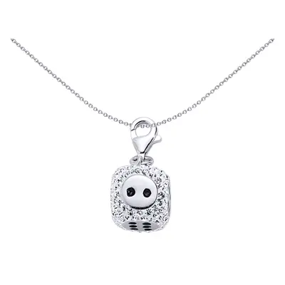 Jewelco London Sterling Silver Black Enamel White Crystal Lucky Dice Charm Pendant - CM098