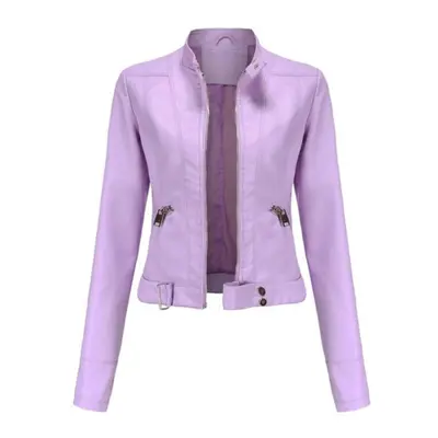 (pink, M) Leather Jacket Women&apos;s Short Small Jacket Spring And Autumn Stand Collar Ladies L