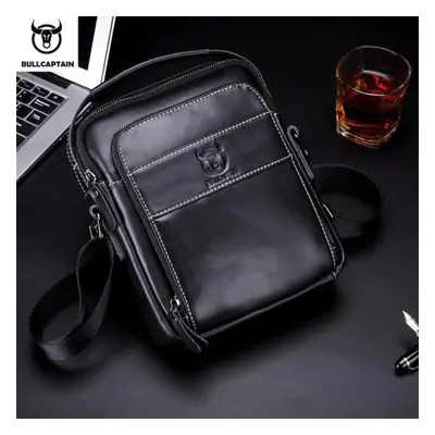 (black) Bullcaptain Brand Leather Retro Zipper Messenger Bag Men&apos;s Shoulder Bag Fashion Han