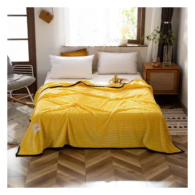 (yellow, 180*200cm) Winter Thick Coral Fleece Blanket Simple Style Warm Blanket Household Blanke