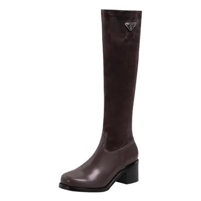 (brown, 38) Q/women&apos;s High-heeled Boots, Autumn And Winter New Genuine Leather Velvet Comfo