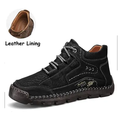 (black, 47) Men&apos;s High-top Casual Shoes Handmade Plush Shoes Casual Shoes Autumn And Winter