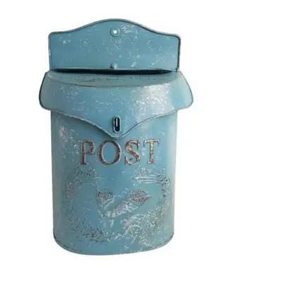 (blue) Vintage Handmade Metal Pastoral Lockable Secure Iron Letter Newspaper Mail Box Wall Mount