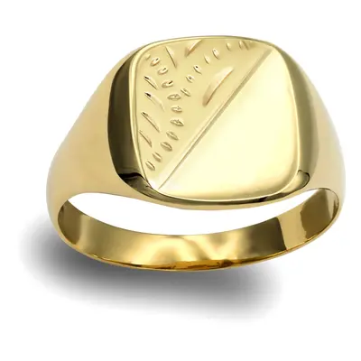 (X) Jewelco London Men's Solid 9ct Yellow Gold Diamond Cut Square Cushion Signet Ring - JRN137