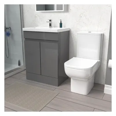 Nes Home 600mm Steel Grey Basin Vanity Unit & Close Coupled Toilet