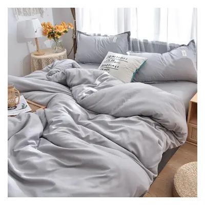 (grey, 200*230cm) Pure Color Bed Linen And Duvet Cover Bedding Double Four-piece Suit