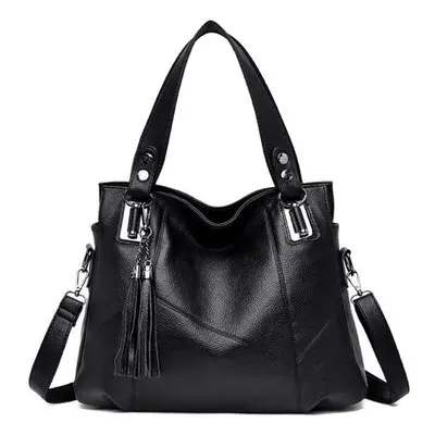 (black) Women Bag Leather Cowhide Tassel One Shoulder Bag Women Fashion Soft Leather Messenger B