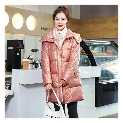 (pink, L) Down Cotton Jacket Winter Thicken Warm Loose Fashion Color Glossy Disposable Stand Col